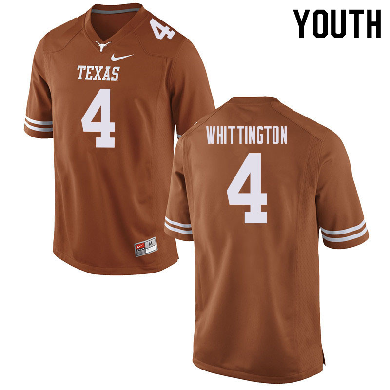 Youth #4 Jordan Whittington Texas Longhorns College Football Jerseys Sale-Orange